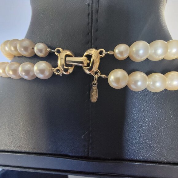 Vintage Napier Gold-Toned Faux Pearl Double Strand Necklace Bracelet Earring Set - Picture 5 of 16
